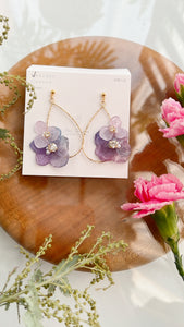 Teardrop Hoop Earrings with Hydrangeas No.14