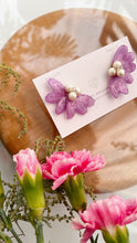 Purple Flower with Japanese Cotton Pearl Earrings -  Titanium Pierce