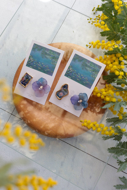 Monet's Water Lilies Inspired Flower and Medallion No.21 イヤリング Clip-on 睡蓮