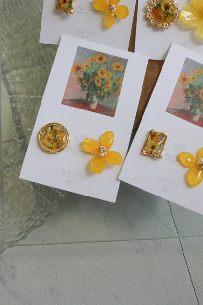 Monet Inspired Flower Earrings No.2４イヤリング Clip-on ひまわり