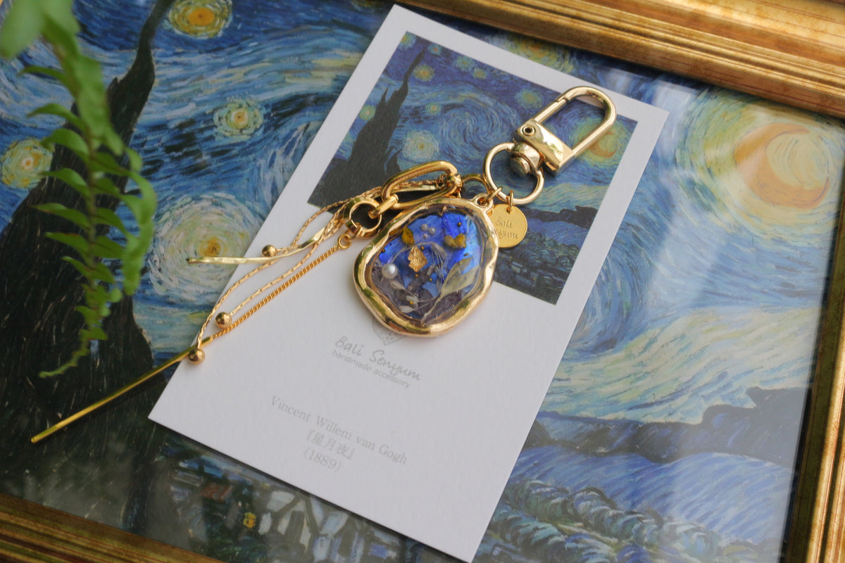 Gogh Inspired Flower Bag Charm No.1  星月夜