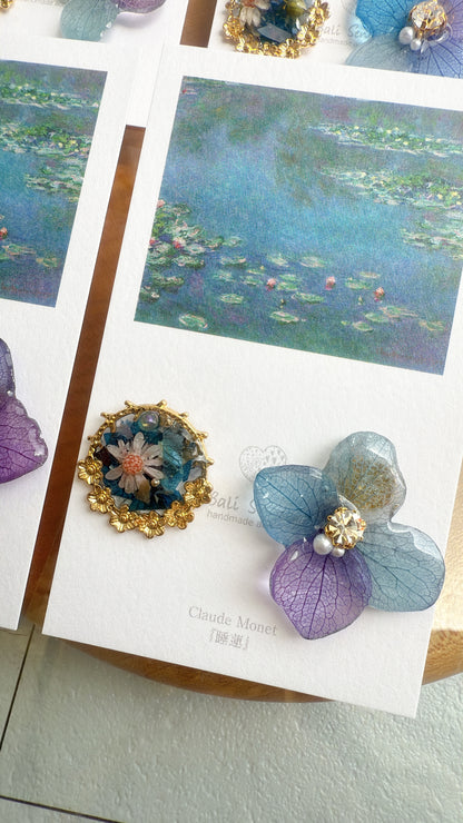 Monet Inspired Flower and Medallion Earrings No.3 ピアスTitanium Pierce 睡蓮