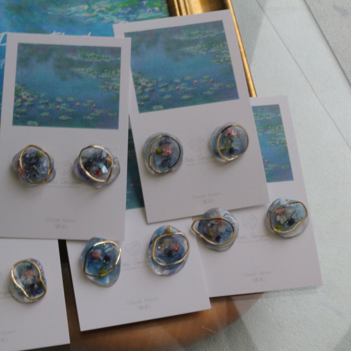 Monet Inspired Flower Medallion Earrings No.5 ピアスTitanium Pierce 睡蓮