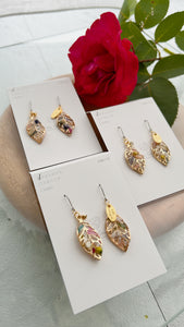 Small Leaf Earrings With Seasonal Flower Petals No.4  - Time limited