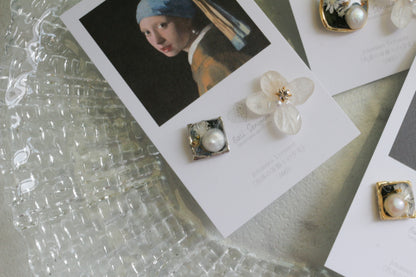Vermeer's Inspired Flower and Medallion No.3 ピアス Pierce 真珠の耳飾りの少女