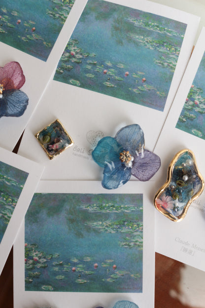 Monet's Water Lilies Inspired Flower and Medallion No.14イヤリング Clip-on 睡蓮