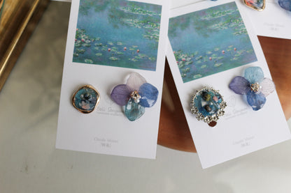 Monet's Water Lilies Inspired Flower and Medallion No.14イヤリング Clip-on 睡蓮