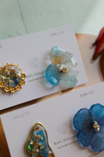 Blue Gradation Hydrangea and Flower Medallion チタンピアス　No.5