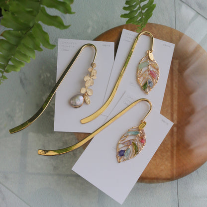 Golden Leaf Flower Bookmark No.3