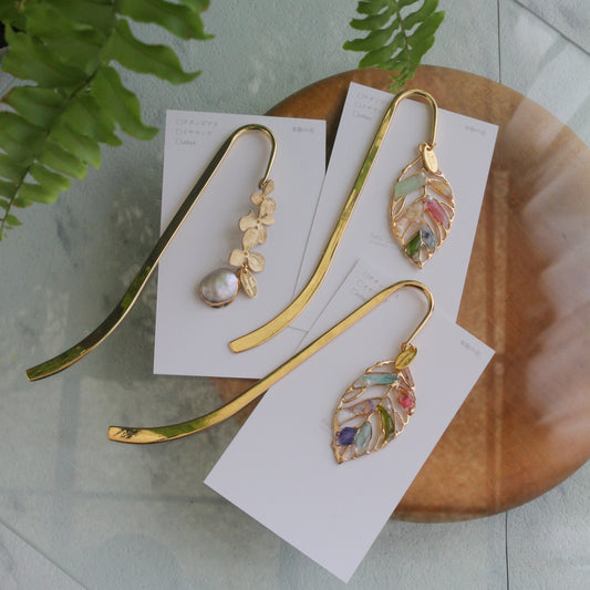 Golden Leaf Flower Bookmark No.3