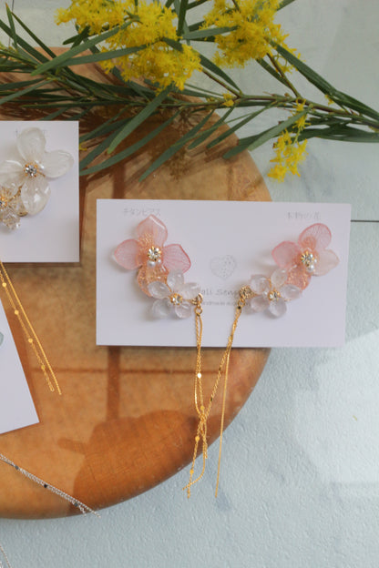 Hydrangea Flying Butterfly Earrings No.50 - Titanium Pierce(ピアス）