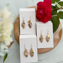 Small Leaf Earrings With Seasonal Flower Petals No.4  - Time limited