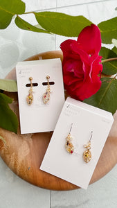 Mini Leaf Earrings With Seasonal Flower Petals No.2  - Time limited