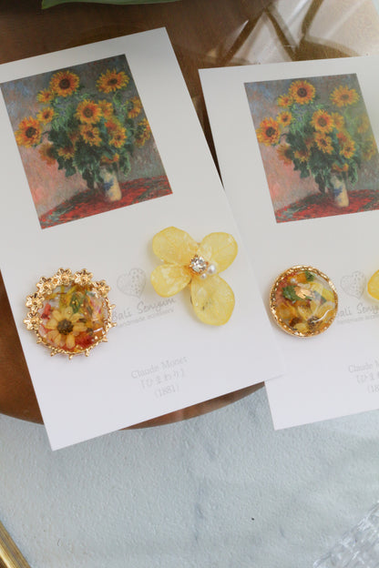 Monet Inspired Flower Earrings No.17 イヤリング Clip-on ひまわり