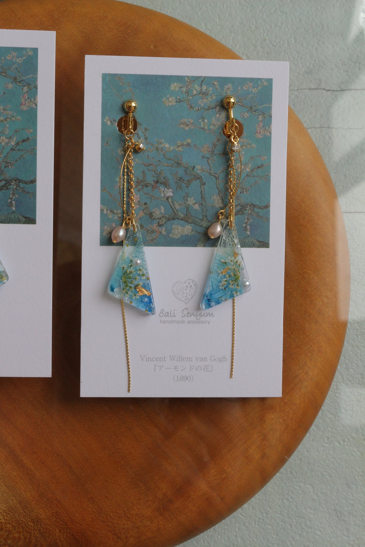 Gogh Almond Tree in Blossom Inspired Triangular Floral Earrings-アーモンドの花