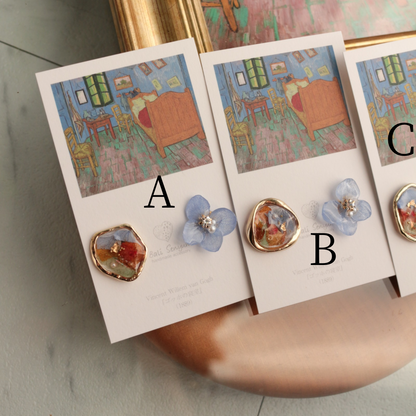 Gogh Inspired Flower and Medallion Earring No.3 ピアスTitanium Pierce ゴッホの寝室