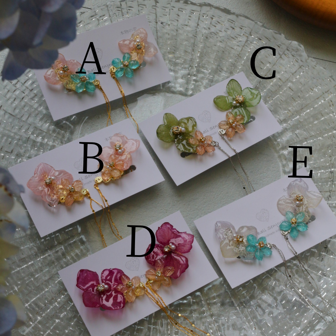 Hydrangea Flying Butterfly  No.55 - Clip-on(イヤリング）