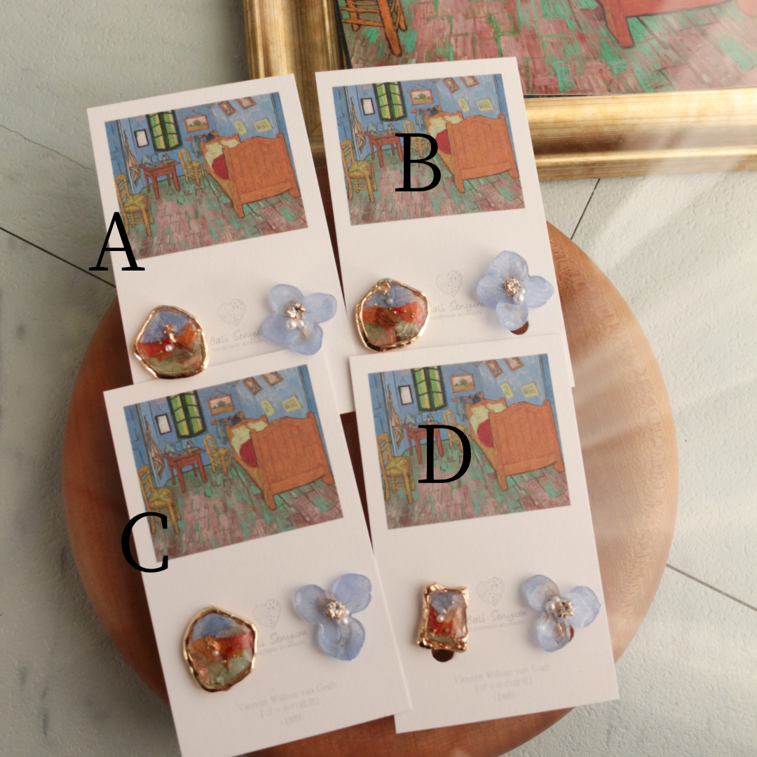 Gogh Inspired Flower and Medallion No.4イヤリング Clip-on ゴッホの寝室