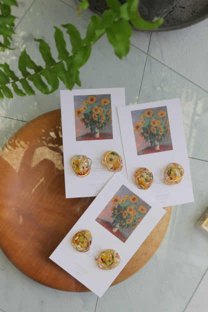 Monet Inspired Flower Medallion Earrings No.2 ピアスTitanium Pierce ひまわり