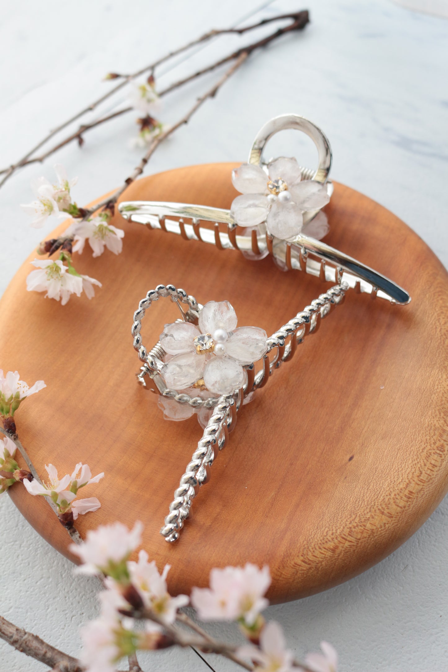 Someiyoshino Sakura Silver Color Hair Clip - White  Big