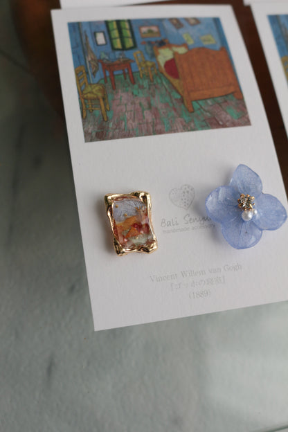 Gogh Inspired Flower and Medallion No.1イヤリング Clip-on ゴッホの寝室