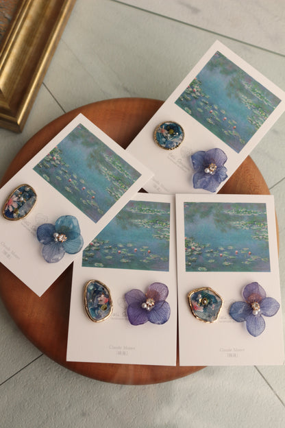 Monet Inspired Flower and Medallion No.17 ピアスTitanium Pierce 睡蓮