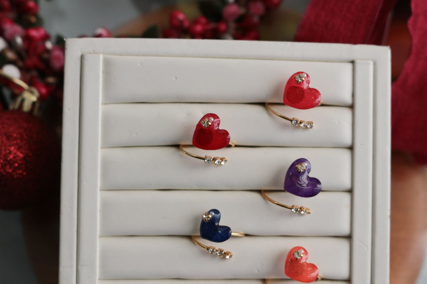 Heart Ring with Three Gems No.1