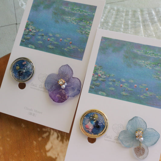 Monet's Water Lilies Inspired Flower and Medallion No.33 イヤリング Clip-on 睡蓮