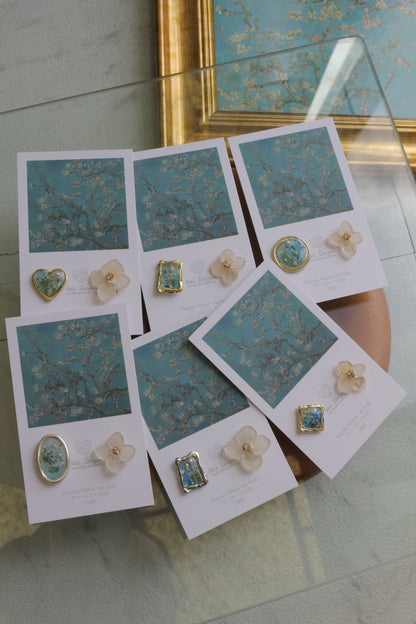 Gogh Inspired Flower and Medallion No.2 イヤリング Clip-on アーモンドの花