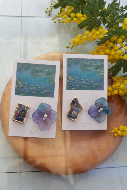 Monet's Water Lilies Inspired Flower and Medallion No.21 イヤリング Clip-on 睡蓮