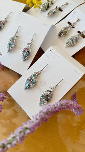 Small Leaf Earrings With Seasonal Flower Petals Silver color metal No.2  - Time limited