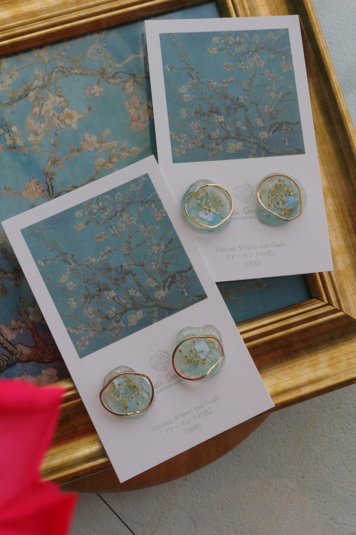 Gogh Inspired Flower Medallion Earrings No.2 ピアスTitanium Pierce アーモンドの花