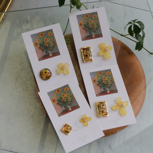 Monet Inspired Flower Earrings No.22 ピアスTitanium Pierce ひまわり