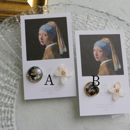 Vermeer's Inspired Flower and Medallion No.1 ピアス Pierce 真珠の耳飾りの少女