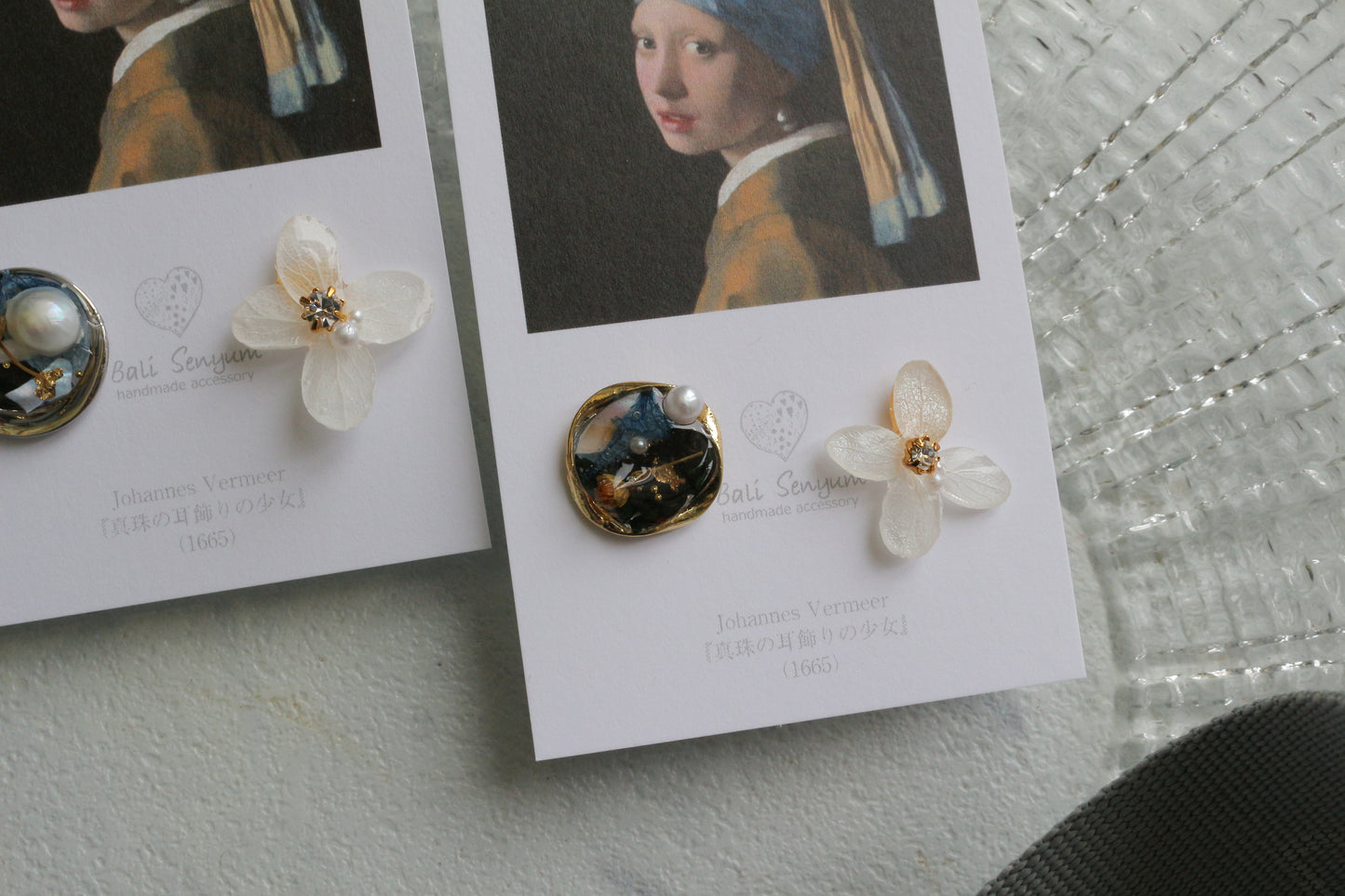 Vermeer's Inspired Flower and Medallion No.1 ピアス Pierce 真珠の耳飾りの少女