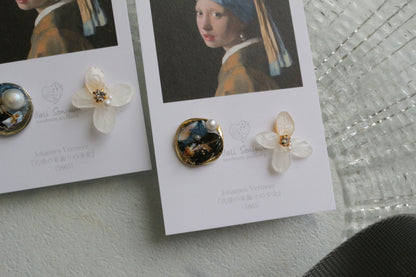 Vermeer's Inspired Flower and Medallion No.1 ピアス Pierce 真珠の耳飾りの少女