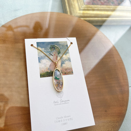 Claude Monet Inspired Oval Necklace 楕円形　-  No.1 日傘をさす女性
