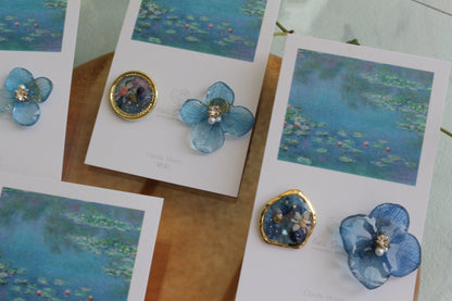 Monet Inspired Flower and Medallion No.27 ピアスTitanium Pierce 睡蓮