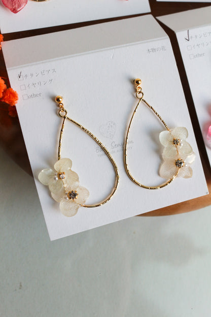 Teardrop Hoop Earrings with Hydrangeas No.17