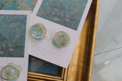 Gogh Inspired Flower Medallion Earrings No.2 ピアスTitanium Pierce アーモンドの花