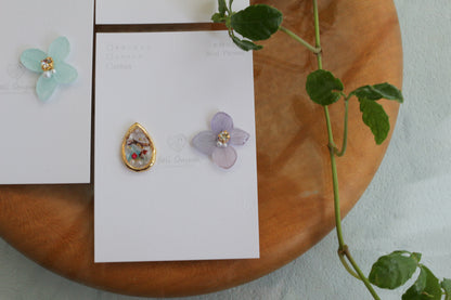 Hydrangea and Flower Medallion No.2 パーツ選べます。Clip-on or Titanium Pierce