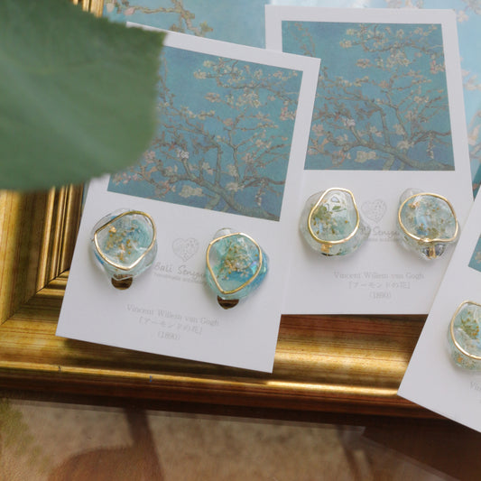 Gogh Inspired Flower Medallion Earrings No.1 イヤリング Clip-on アーモンドの花