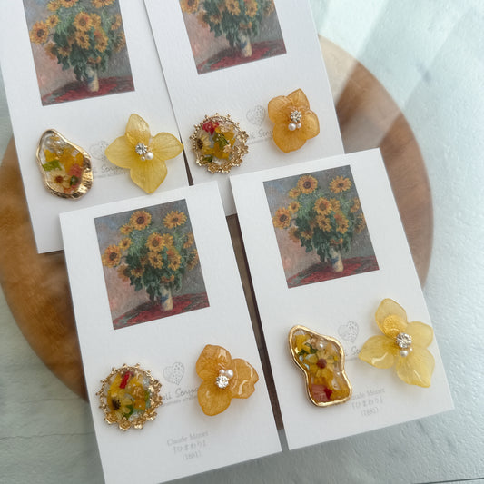 Monet Inspired Flower Earrings No.1 ピアス　Titanium Pierce ひまわり