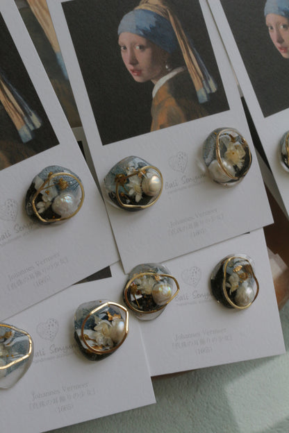 Vermeer's Inspired Flower & Pearl Earrings No.6 ピアス Pierce 真珠の耳飾りの少女