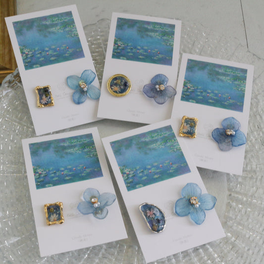 Monet's Water Lilies Inspired Flower and Medallion No.30 イヤリング Clip-on 睡蓮