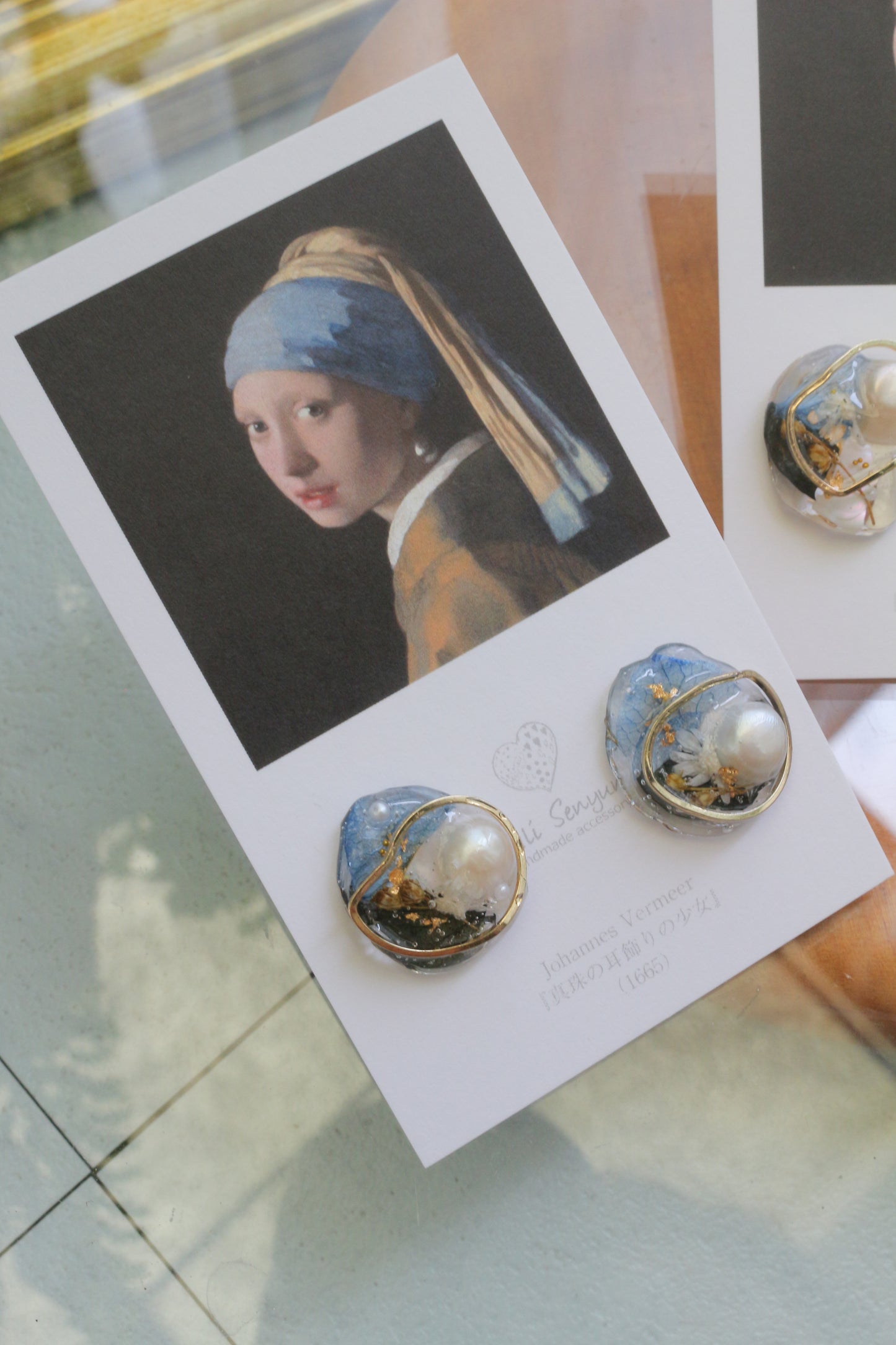 Vermeer's Inspired Flower & Pearl Earrings  No.1 イヤリング Clip-on 真珠の耳飾りの少女