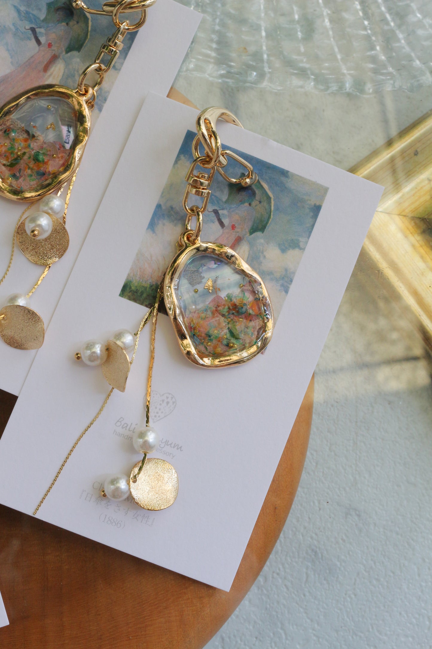 Monet Inspired Flower Bag Charm No.1 散歩（日傘をさす女性)