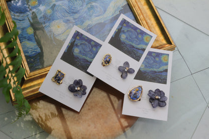 Gogh Inspired Flower and Medallion No.2 イヤリング Clip-on 星月夜