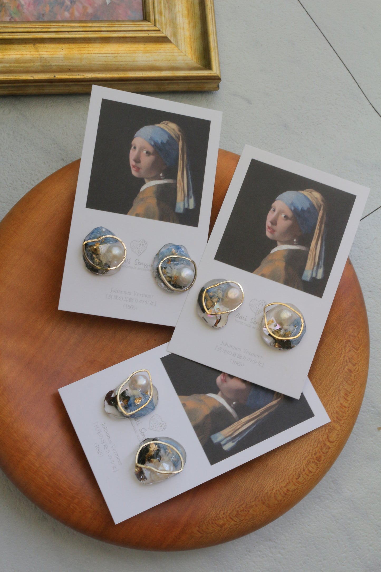 Vermeer's Inspired Flower & Pearl Earrings  No.1 イヤリング Clip-on 真珠の耳飾りの少女