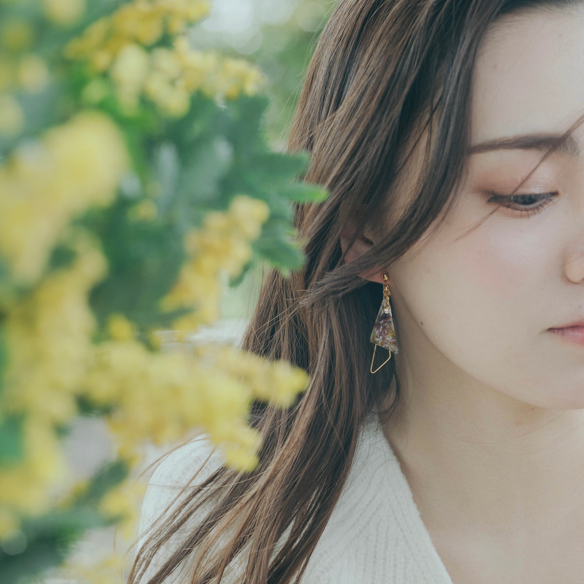 Gogh The Starry Night Inspired Triangular Floral Earrings-星月夜
